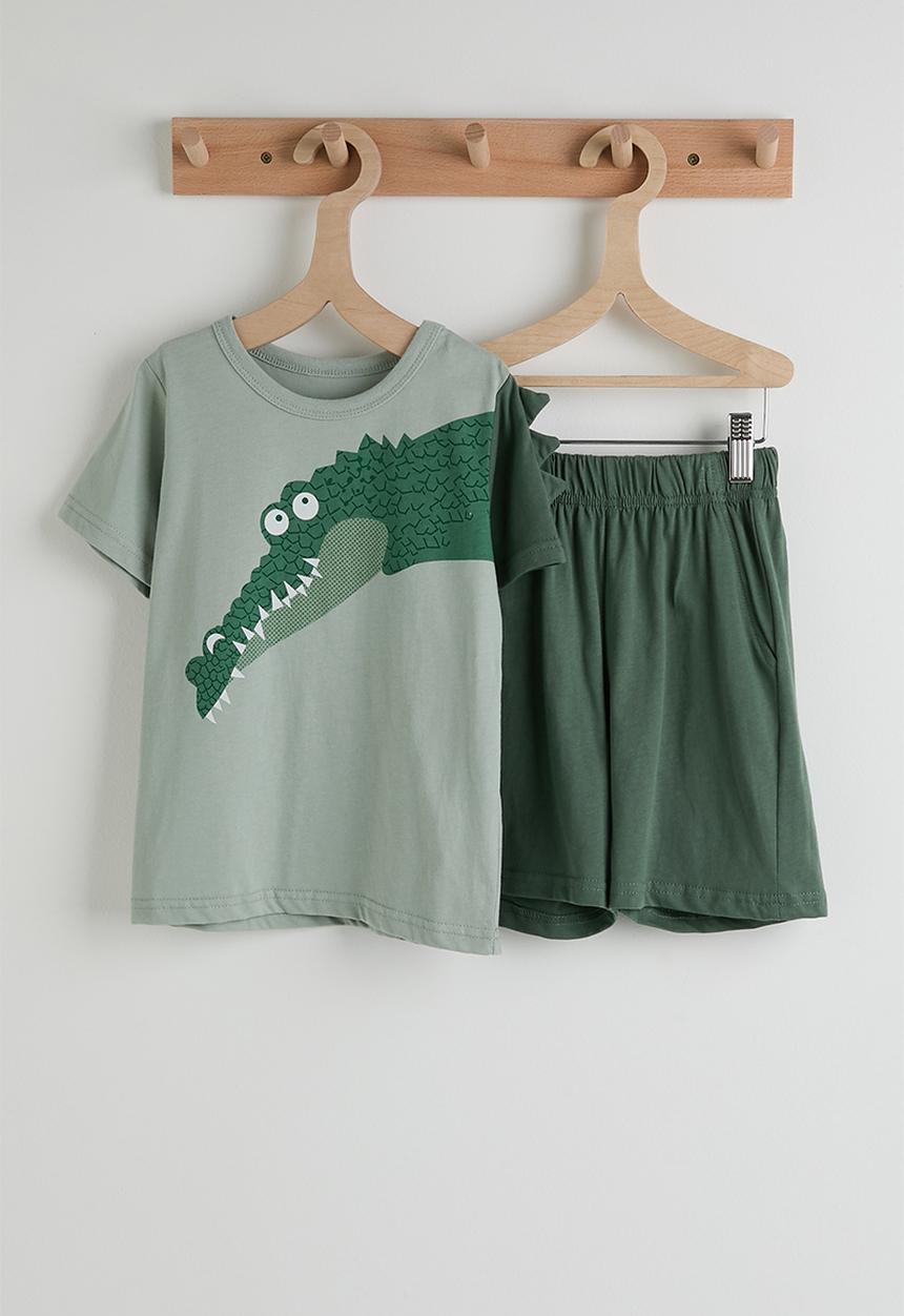 Pop Candy - Croc graphic tee with plain shorts - green