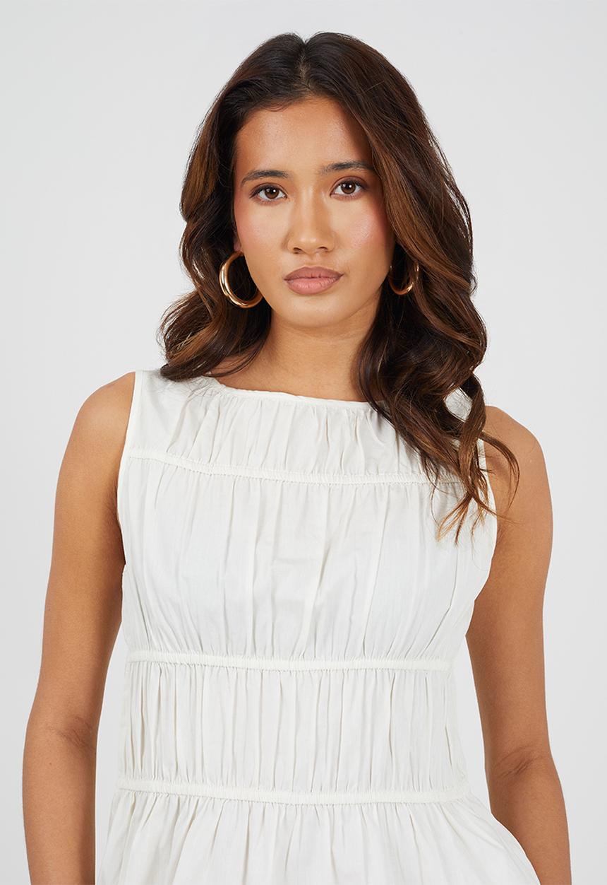 Brave Soul - Ladies Sleeveless Ruched Poplin Top - Off White