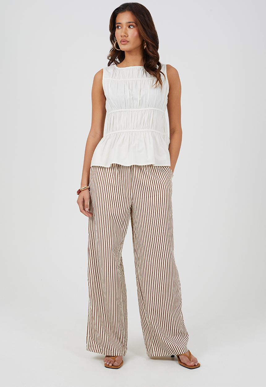 Brave Soul - Ladies Sleeveless Ruched Poplin Top - Off White