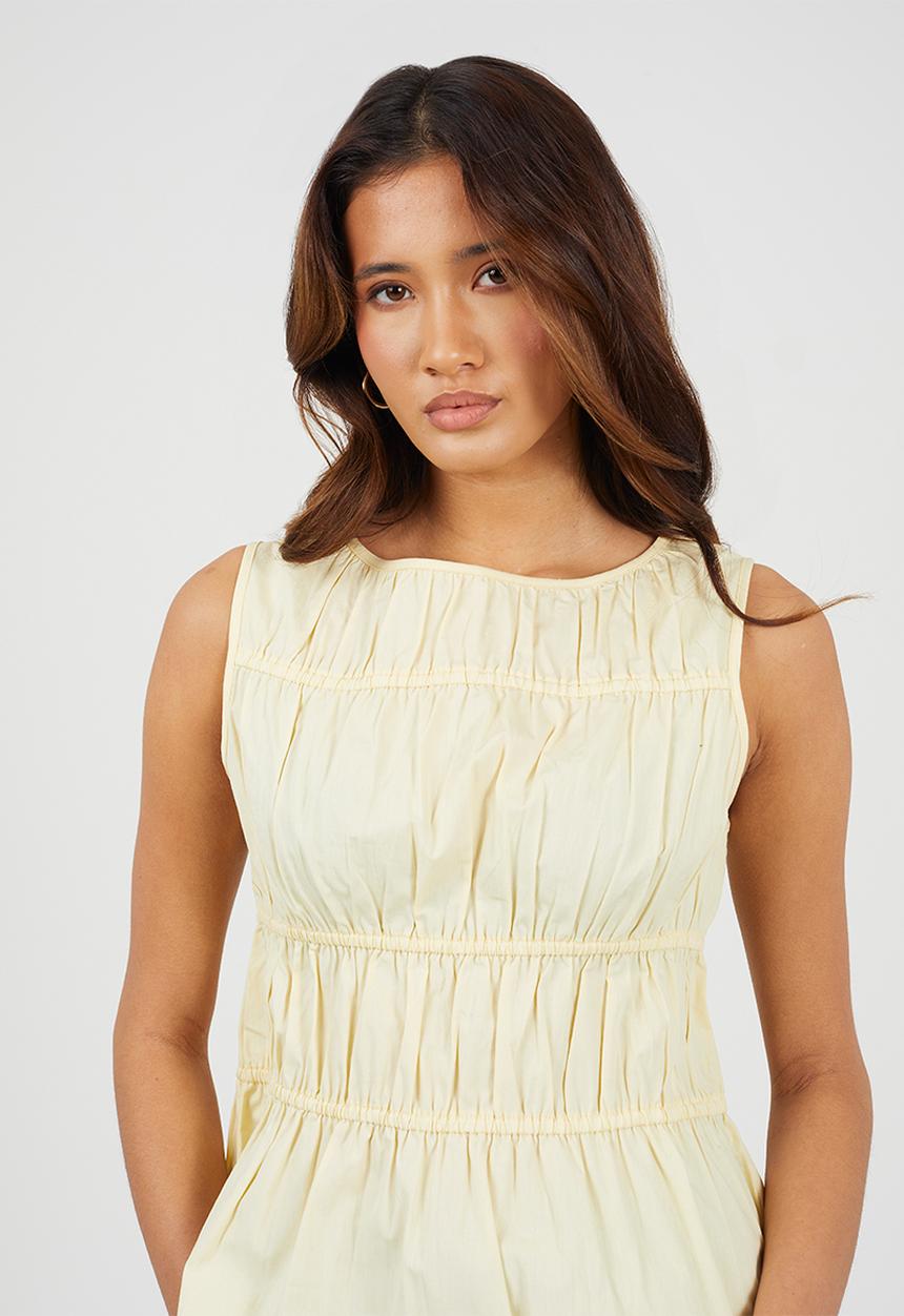 Brave Soul - Ladies Sleeveless Ruched Poplin Top - Yellow