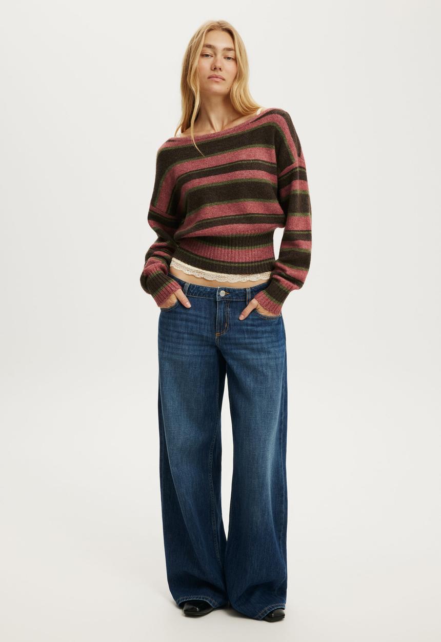 Cotton On - Luxe Slouch Off Shoulder Knit - Multi Stripe