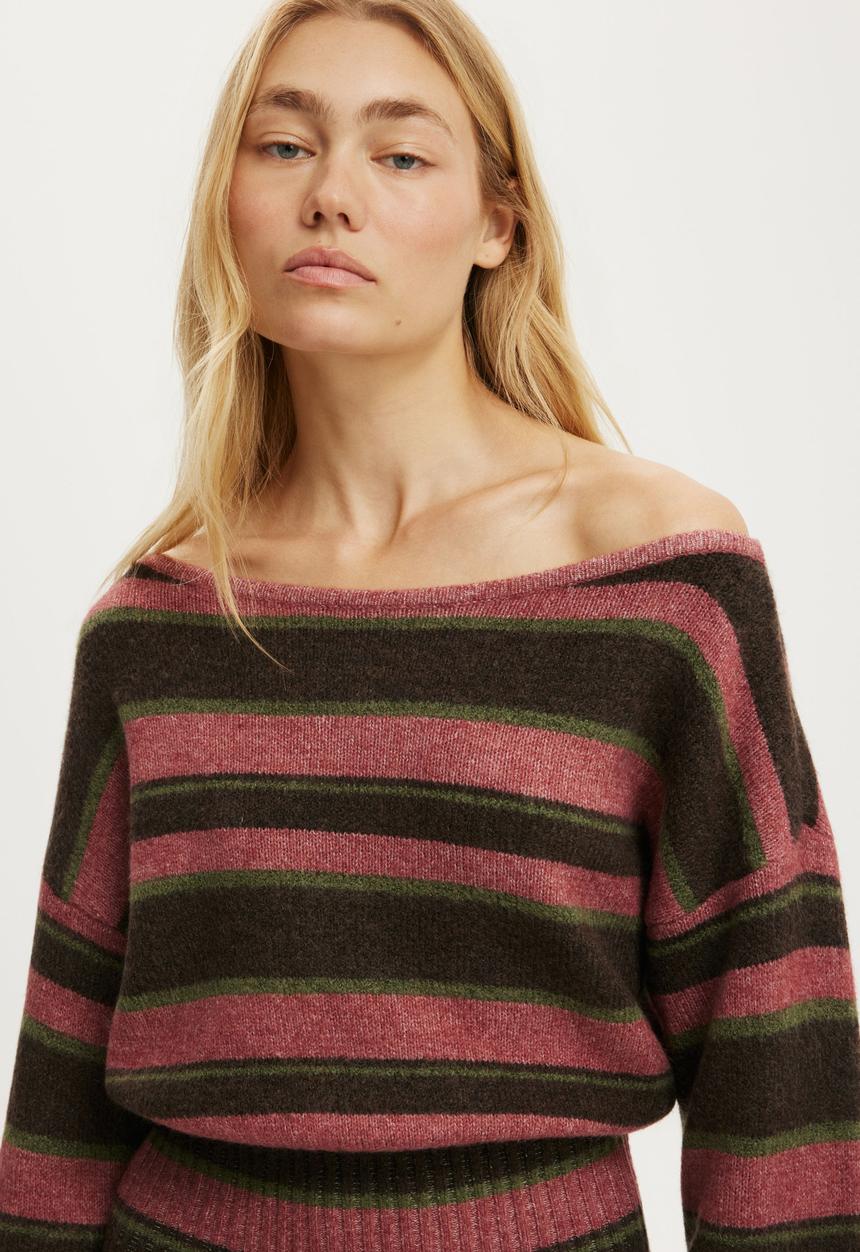 Cotton On - Luxe Slouch Off Shoulder Knit - Multi Stripe
