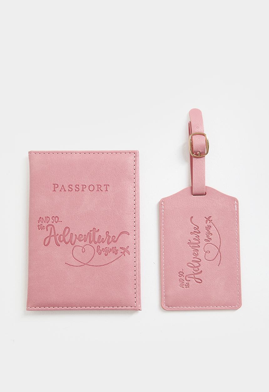Pop Candy - Embossed passport cover and luggage tag set - pink
