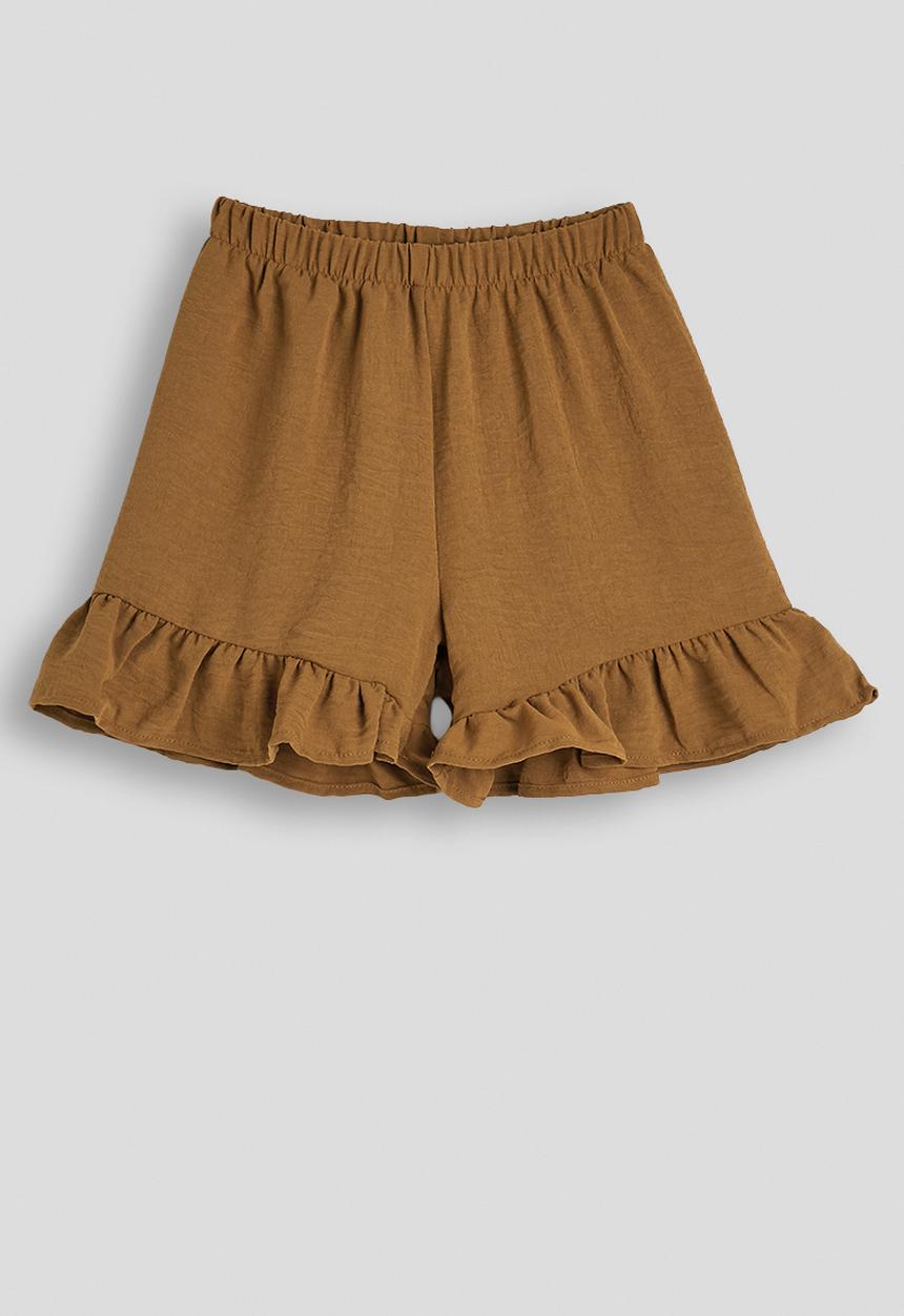 Pop Candy - Shirred bodice blouse with frilled hem shorts - brown