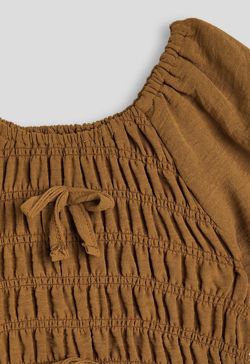 Pop Candy - Shirred bodice blouse with frilled hem shorts - brown