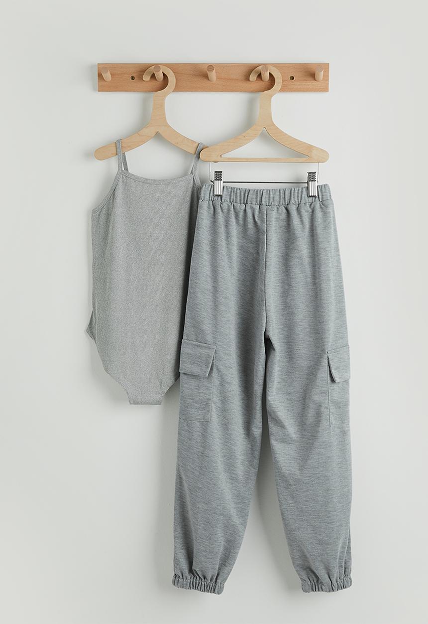 Pop Candy - Camisole bodysuit with cargo-style joggers - grey