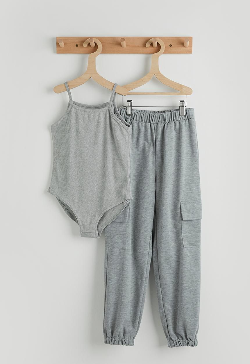Pop Candy - Camisole bodysuit with cargo-style joggers - grey
