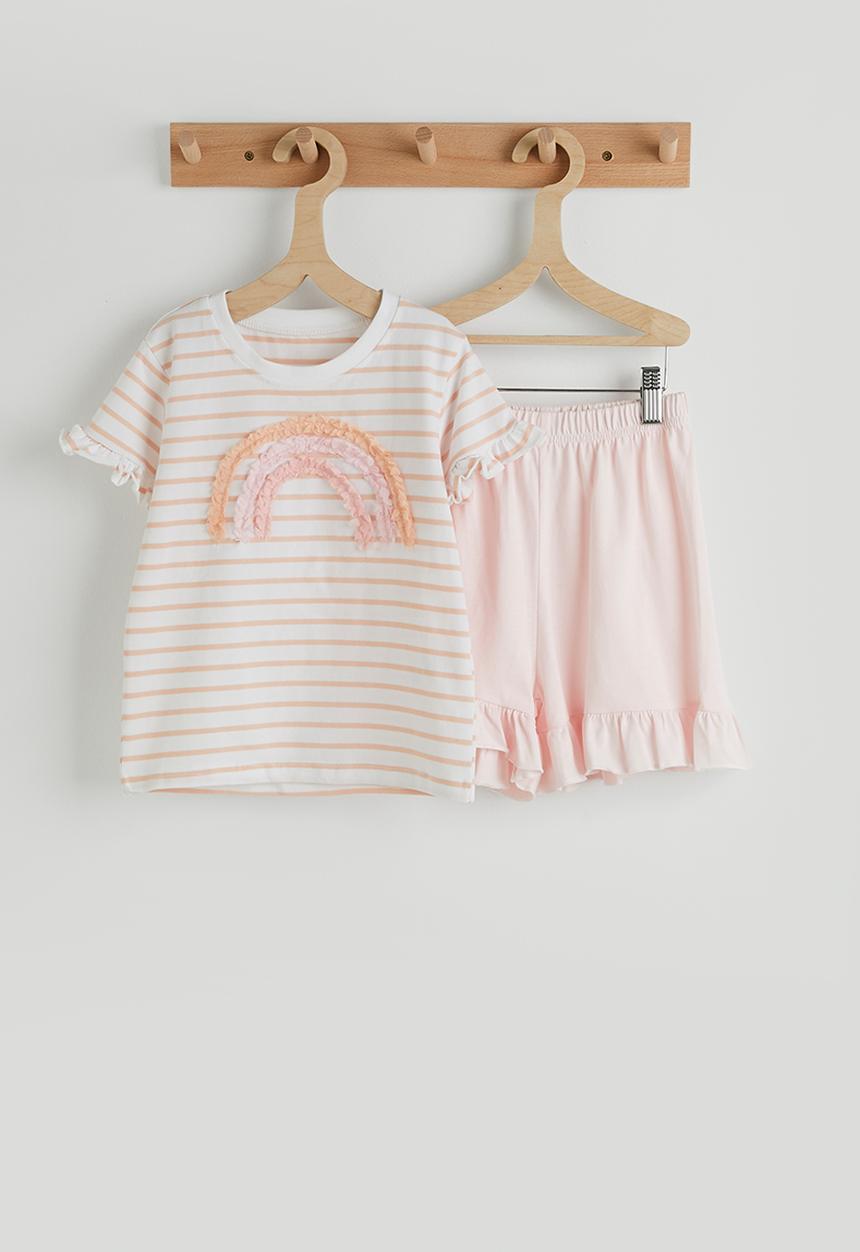 Pop Candy - Rainbow ruffle trim tee with shorts - light pink