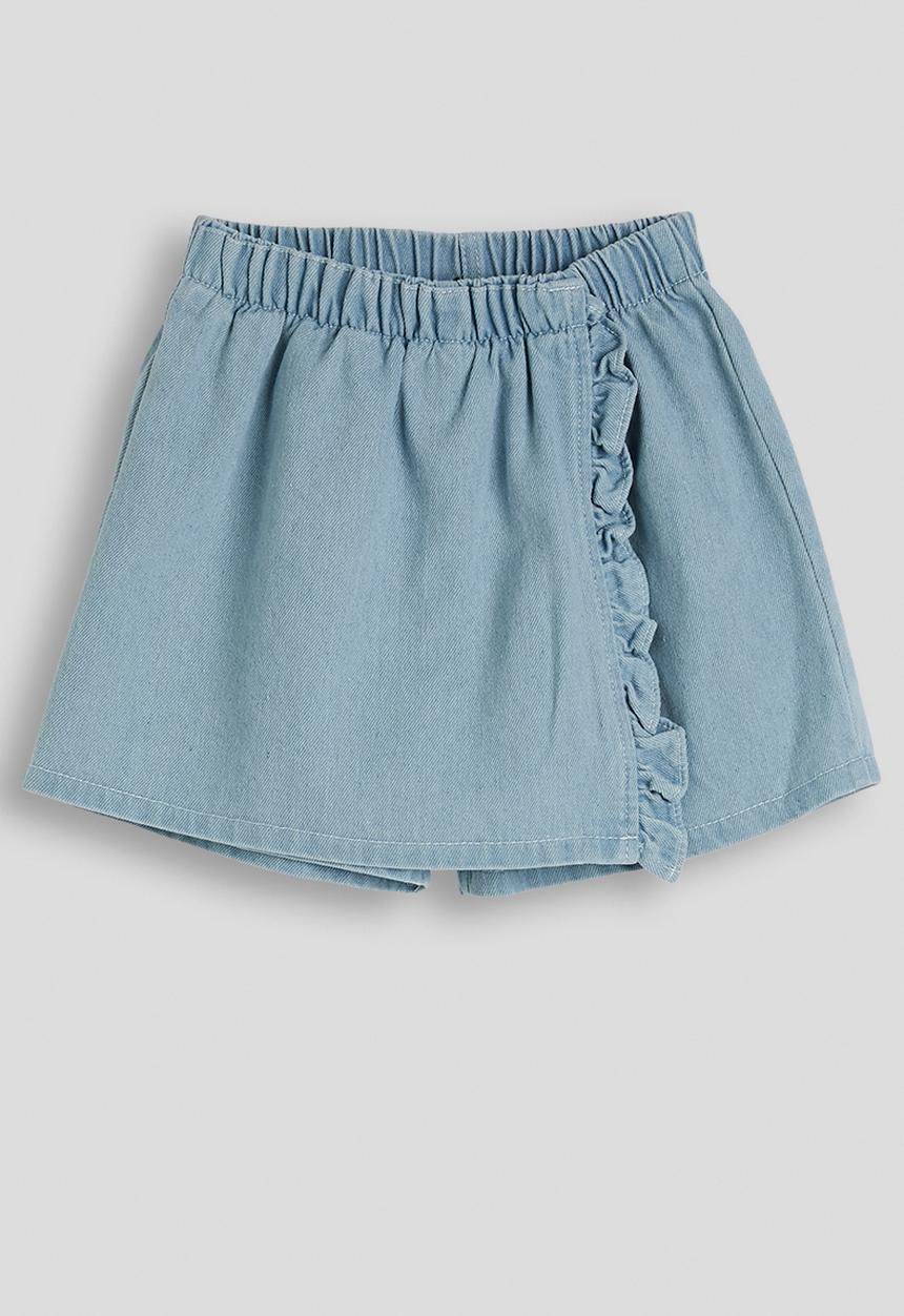 Pop Candy - Anglaise square neck top with denim skort - white/blue