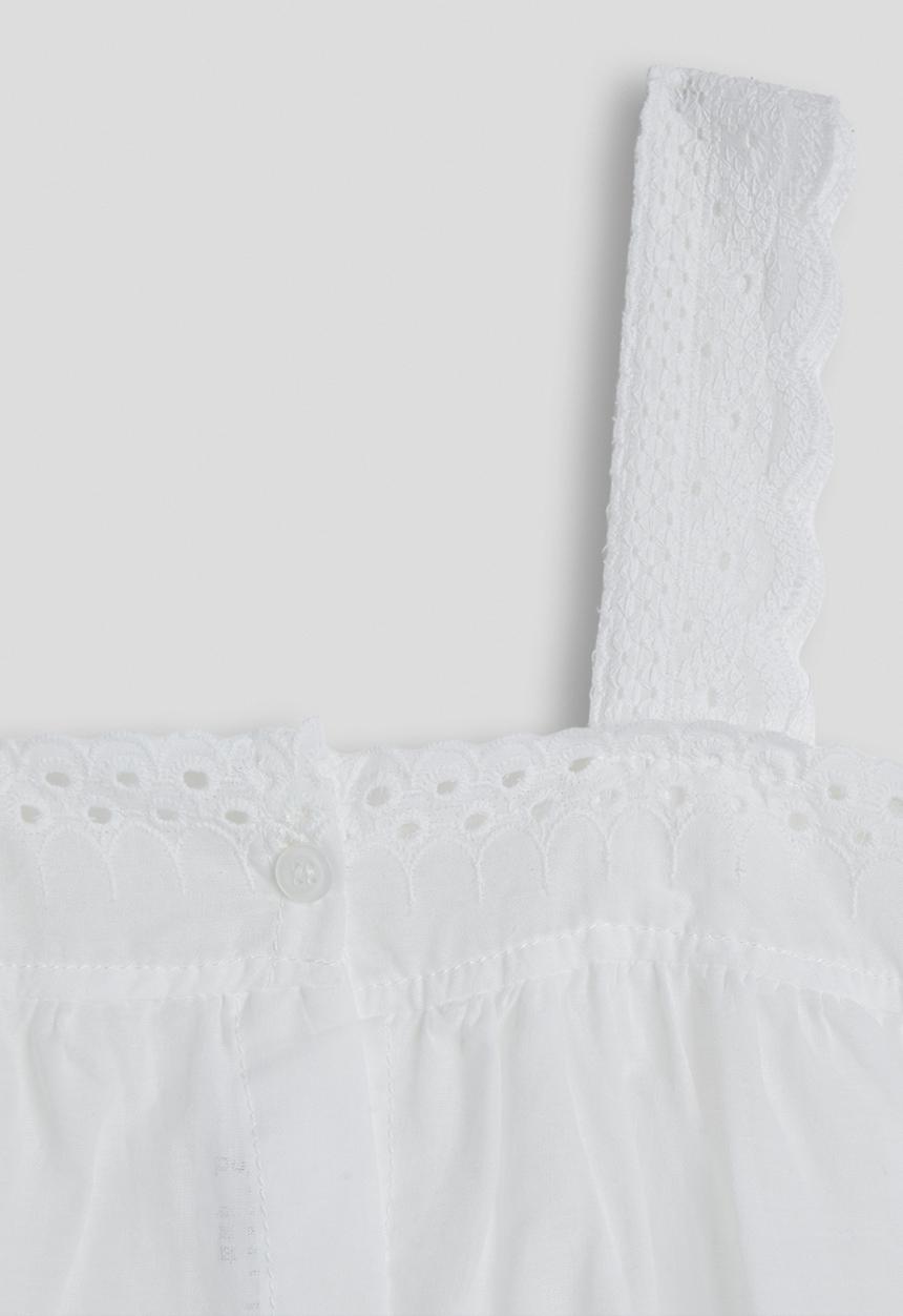 Pop Candy - Anglaise square neck top with denim skort - white/blue