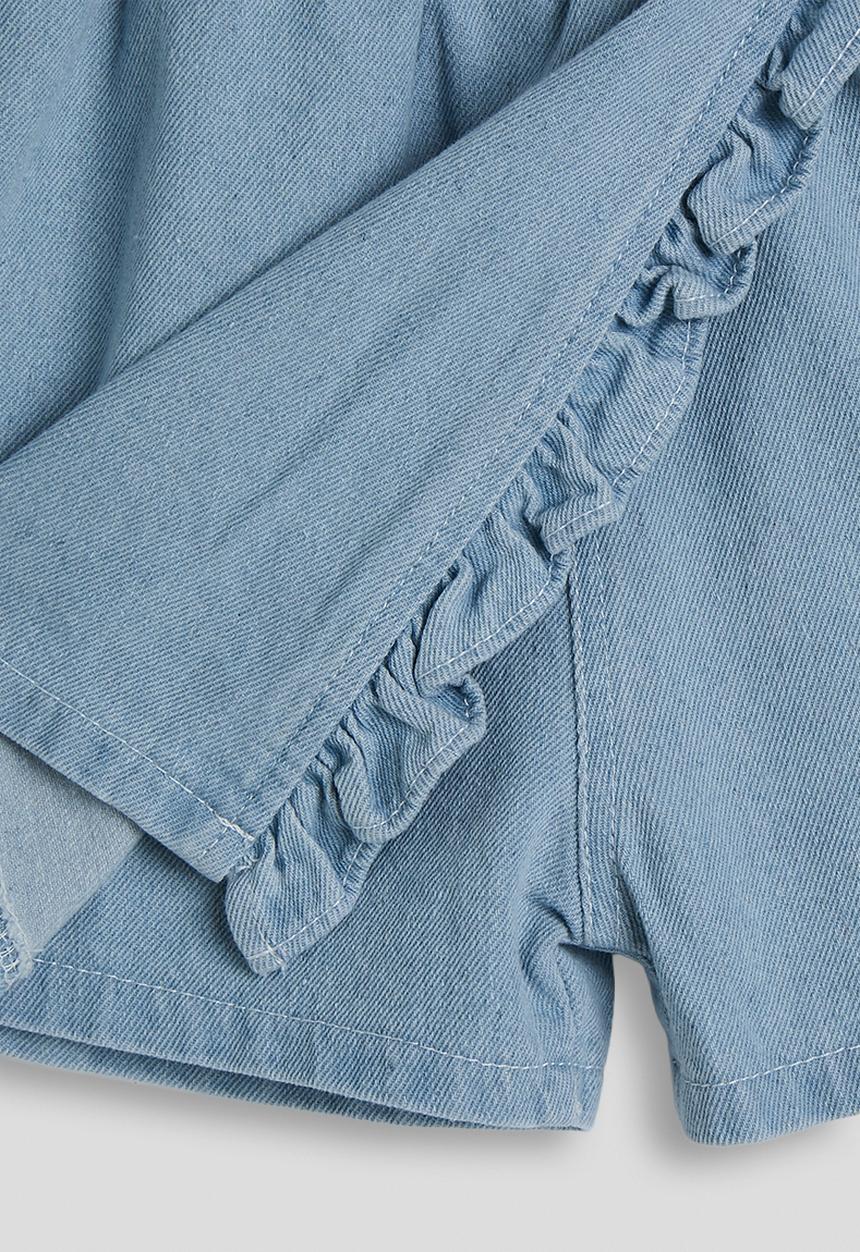 Pop Candy - Anglaise square neck top with denim skort - white/blue