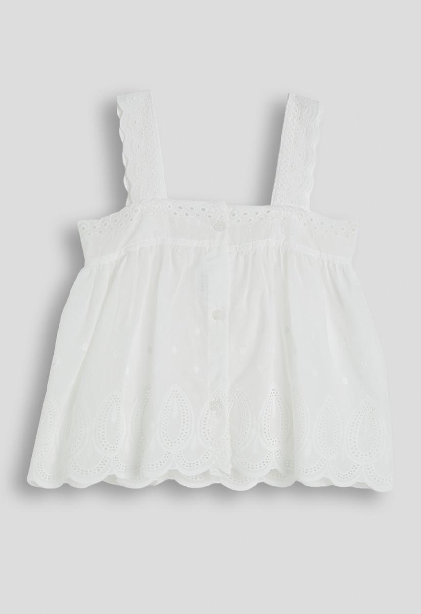 Pop Candy - Anglaise square neck top with denim skort - white/blue
