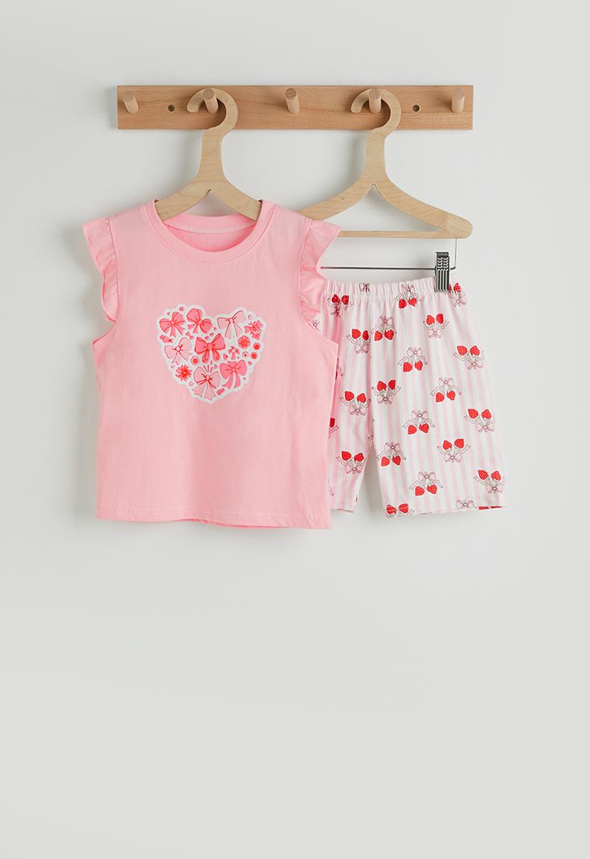 Pop Candy - Frilled sleeve pj set - pink/pink stripes/bow aop