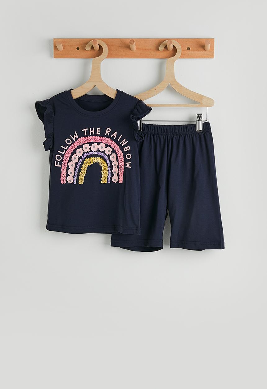 Pop Candy - Frilled sleeve pj set - navy/rainbow
