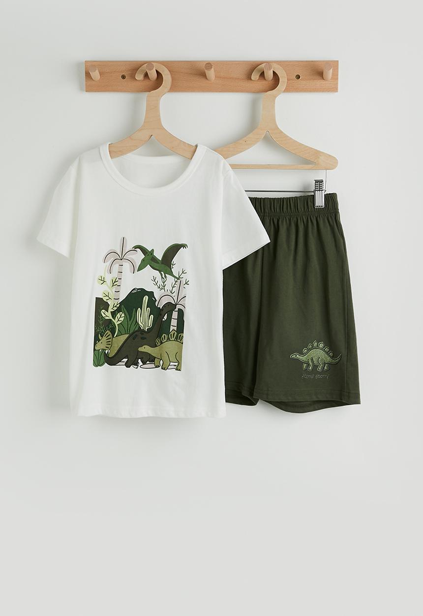 Pop Candy - Dino scene placement tee with shorts - white/green