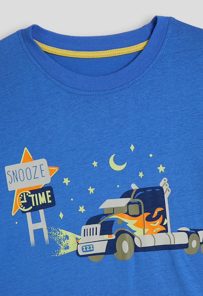 Pop Candy - Truck graphic and slogan tee with striped shorts - blue