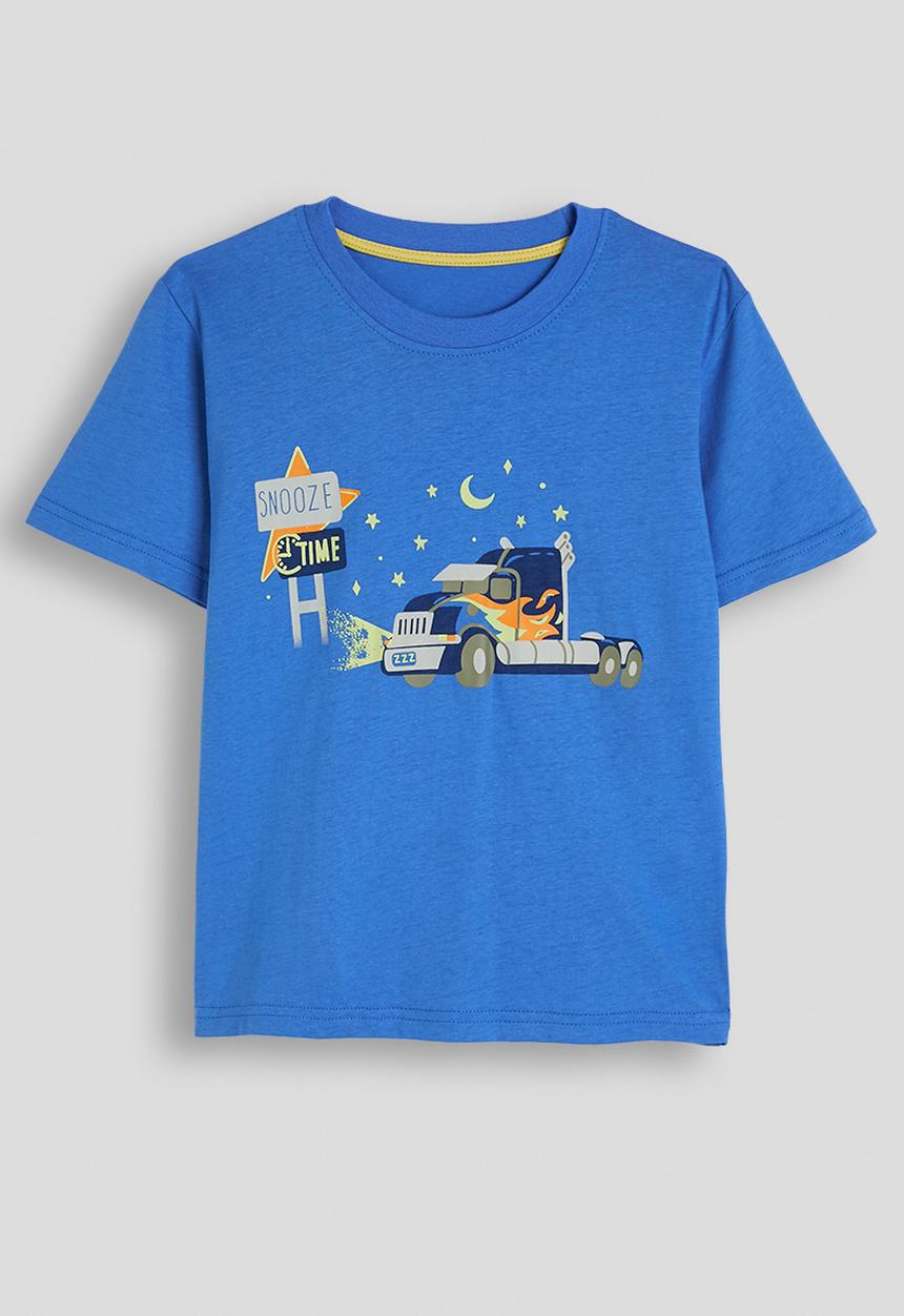 Pop Candy - Truck graphic and slogan tee with striped shorts - blue