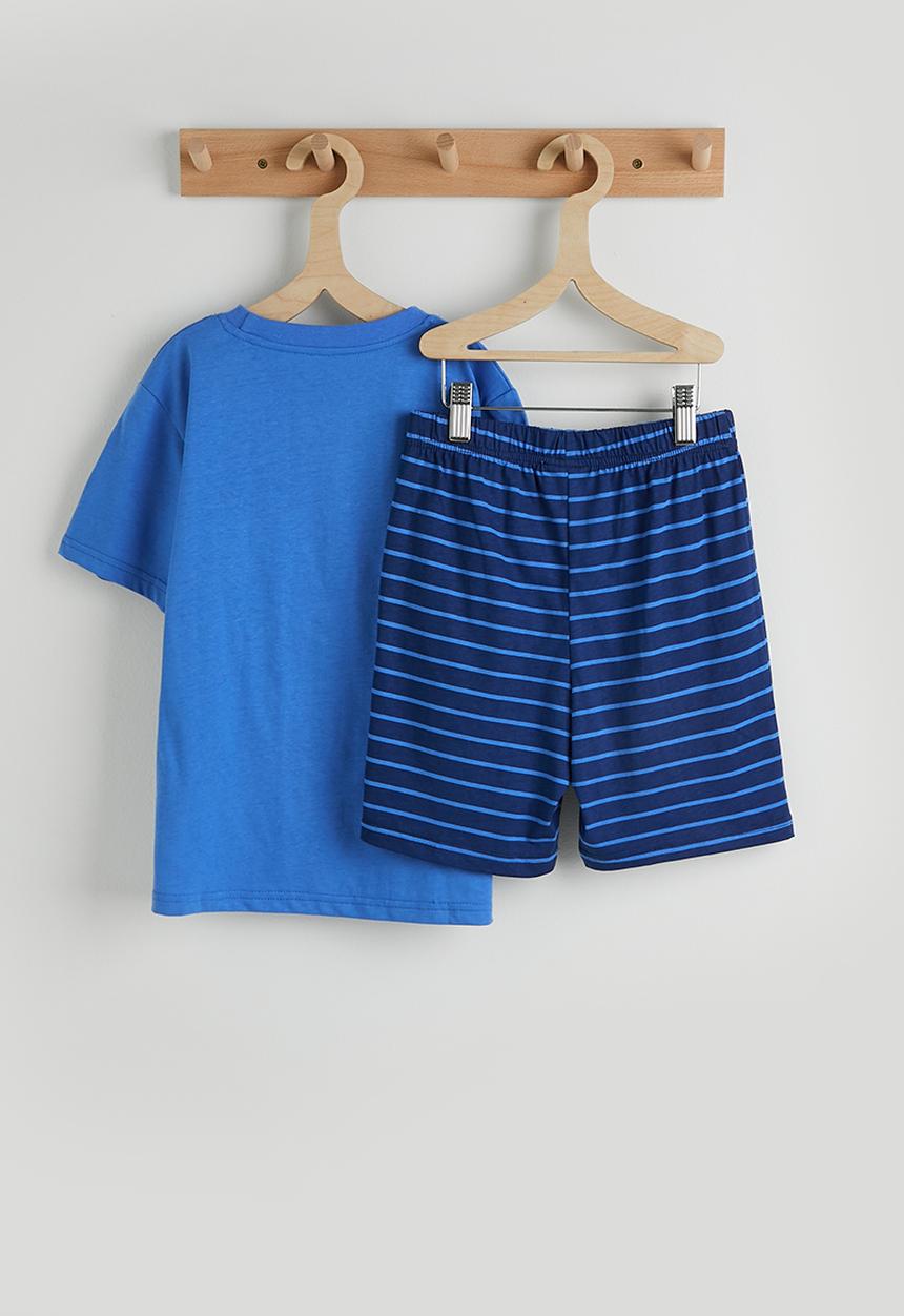 Pop Candy - Truck graphic and slogan tee with striped shorts - blue