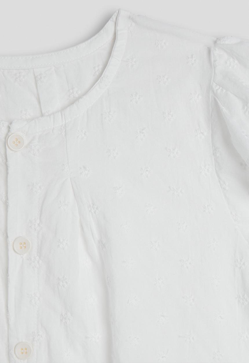 Pop Candy - Anglaise button down blouse with wide leg pants - white