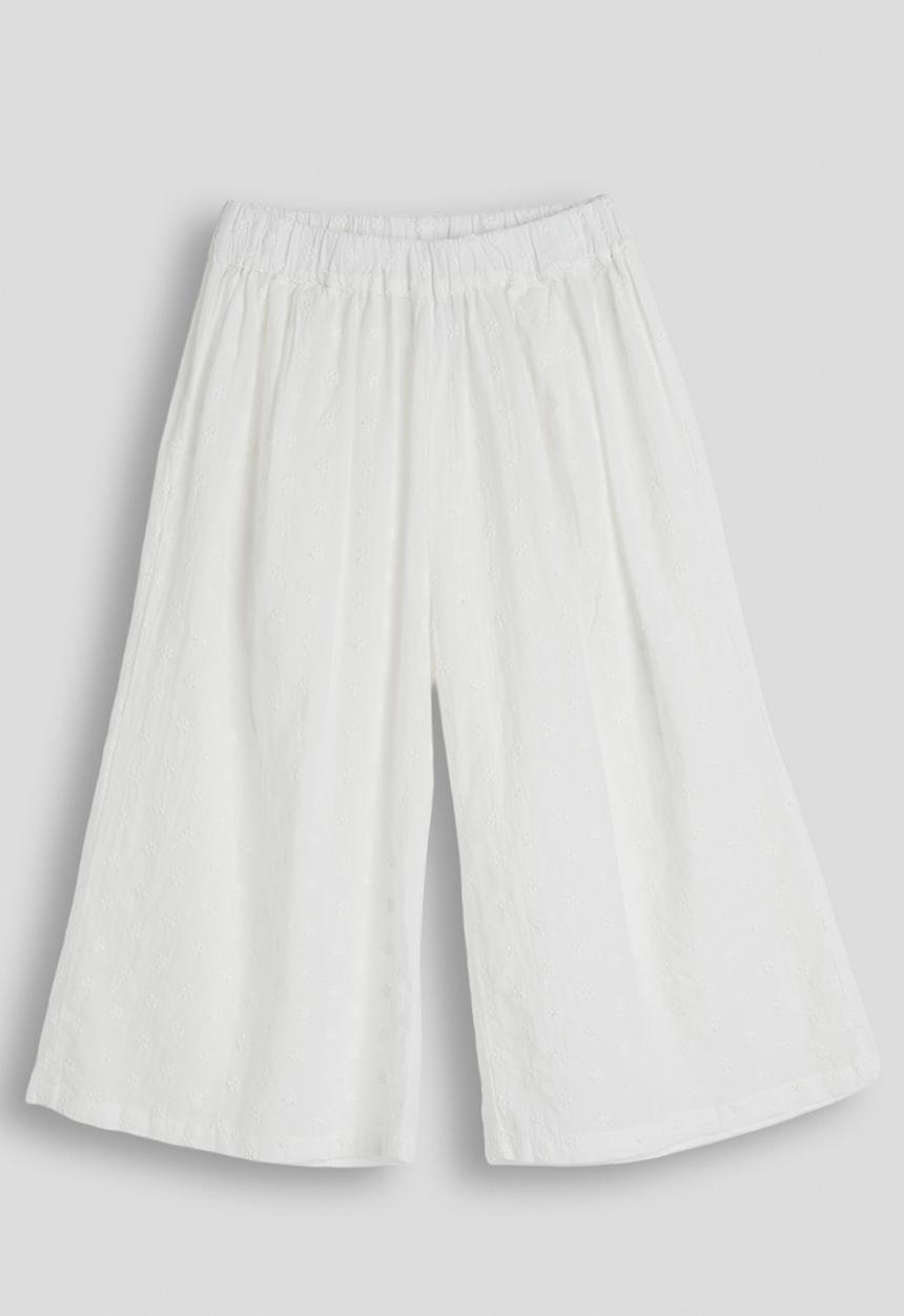 Pop Candy - Anglaise button down blouse with wide leg pants - white