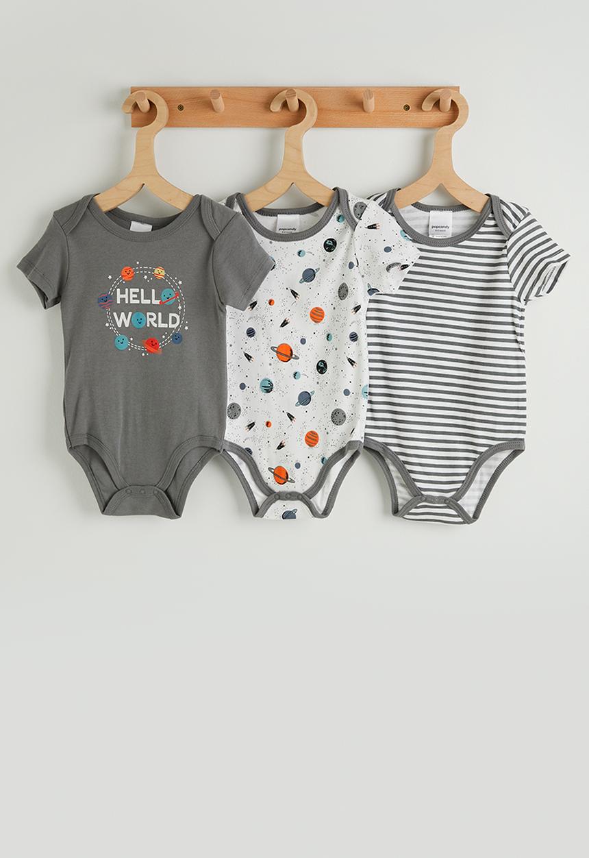 Pop Candy - 3 pack bodysuit - grey/planet aop/grey stripe