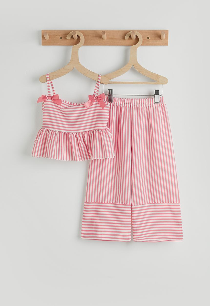 Pop Candy - Peplum camisole with banded hem pants - pink stripe