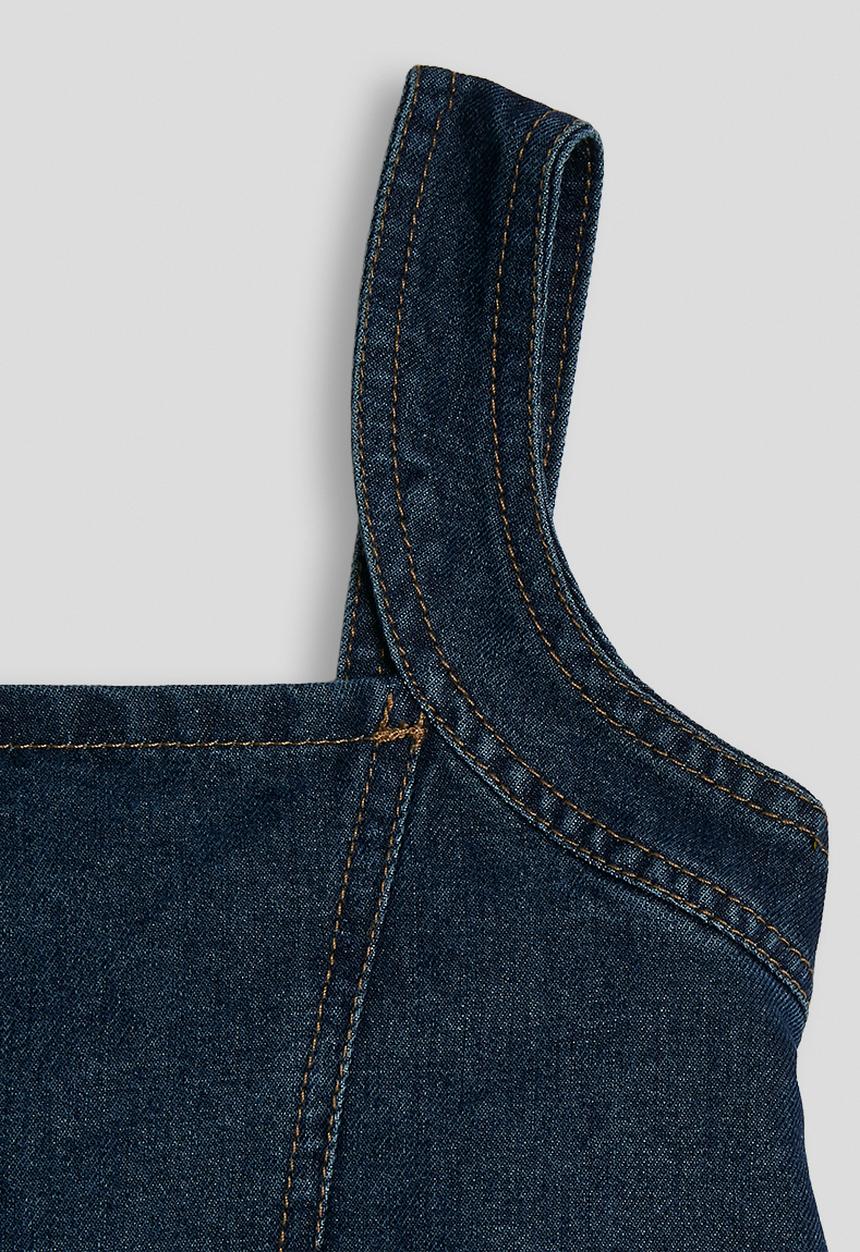 Pop Candy - Denim square neck top with bermuda pants - dark blue