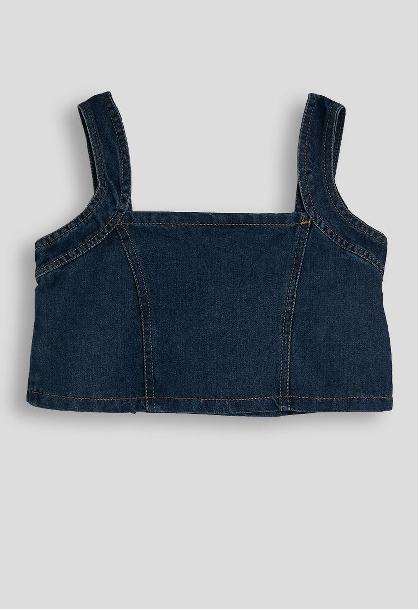 Pop Candy - Denim square neck top with bermuda pants - dark blue