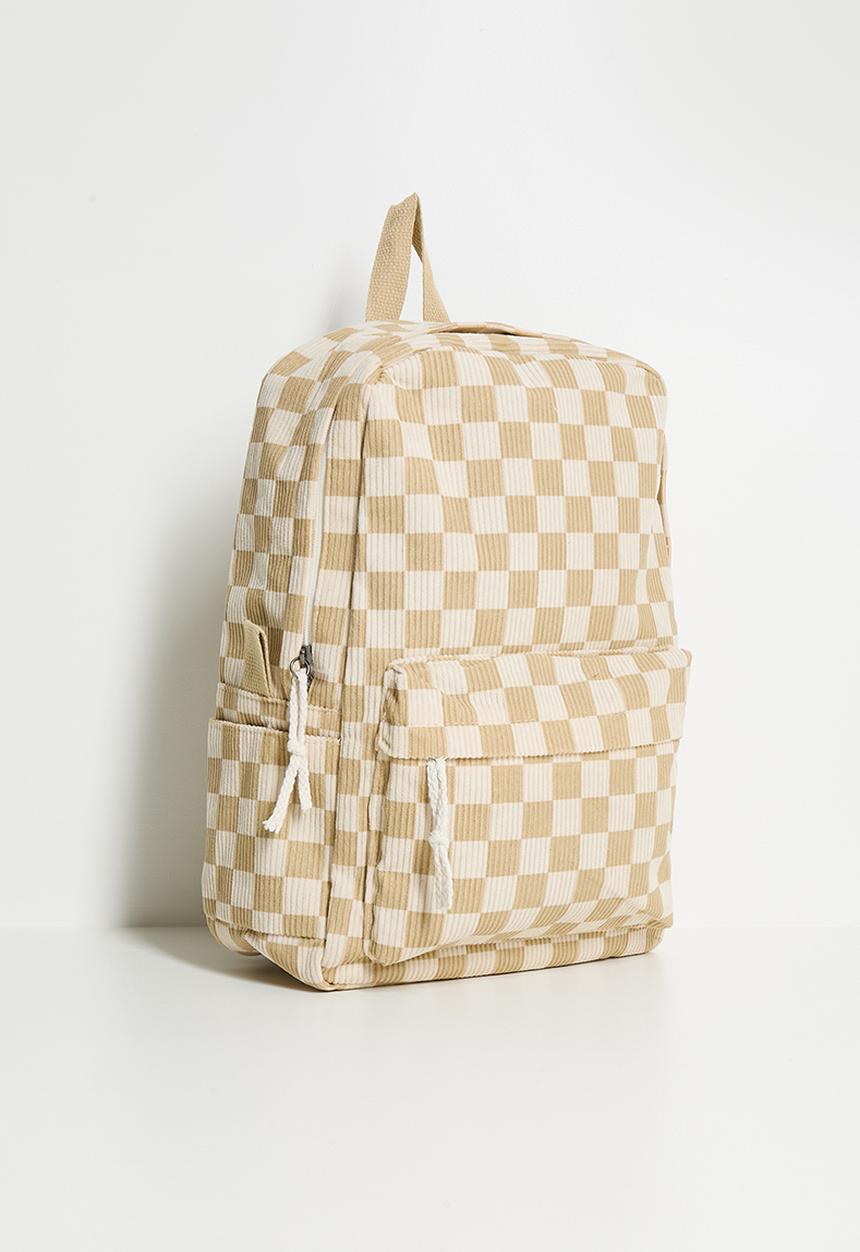 Pop Candy - Corduroy backpack and lunch bag - mauve/beige checkerboard