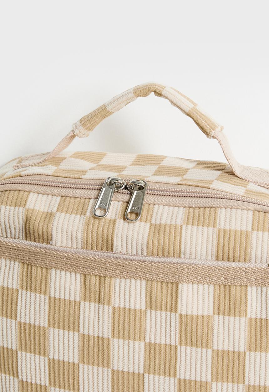 Pop Candy - Corduroy backpack and lunch bag - mauve/beige checkerboard