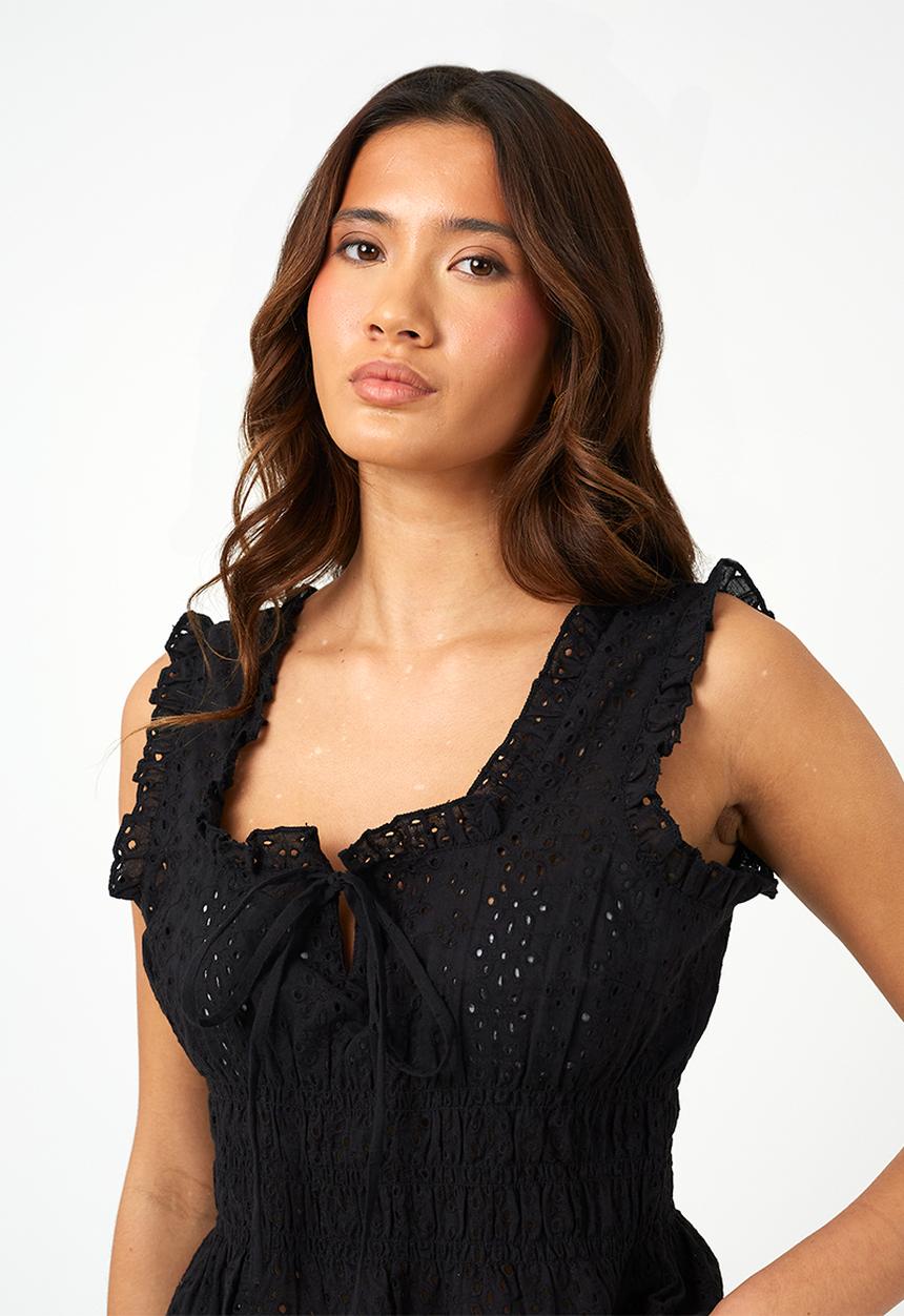 Brave Soul - Ladies Sleeveless Broiderie Top - Black