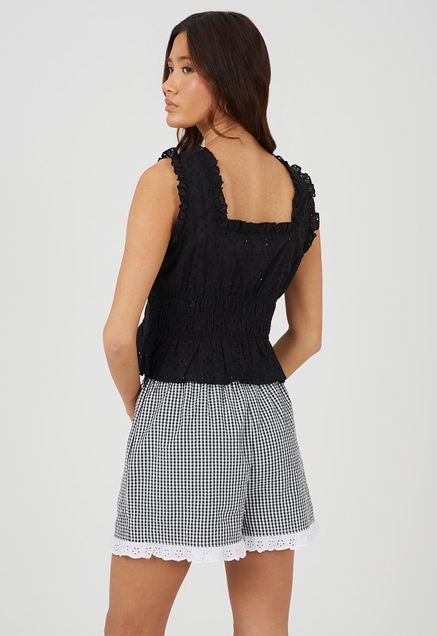 Brave Soul - Ladies Sleeveless Broiderie Top - Black