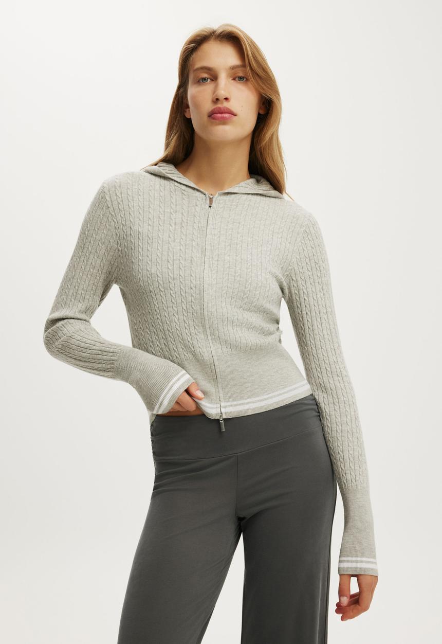 Cotton On - Everfine Hooded Knit - Grey Marle/White Tipping