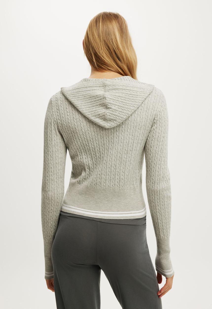 Cotton On - Everfine Hooded Knit - Grey Marle/White Tipping