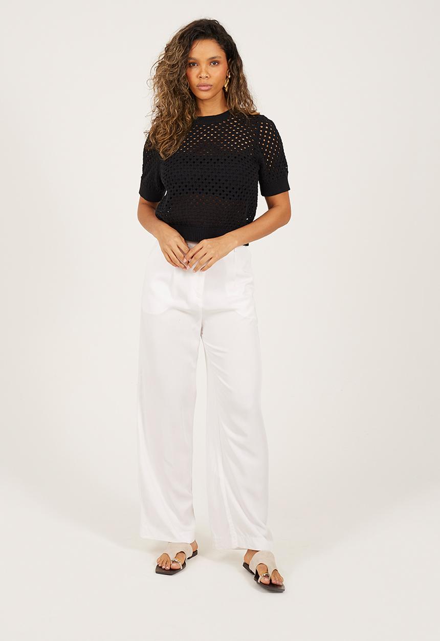 Brave Soul - Ladies Crew Neck T-Shirt In Open Knit Mesh Stitch - Black