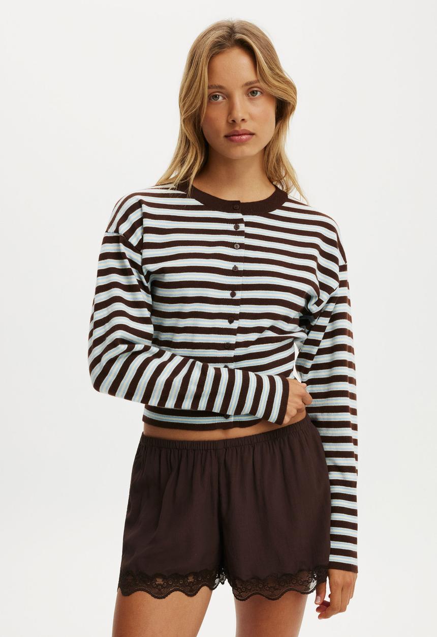 Cotton On - Sara Button Cardigan - Blue Dark Oak Stripe