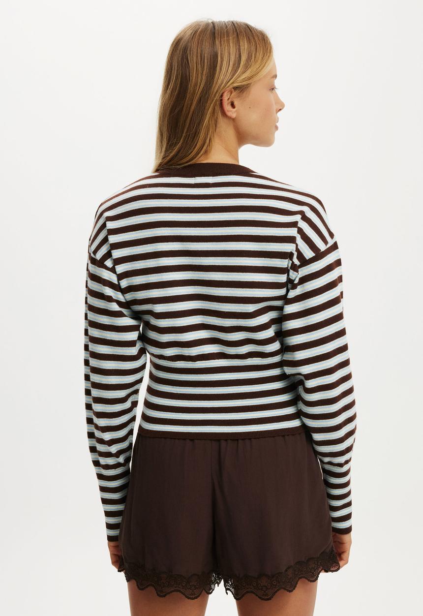 Cotton On - Sara Button Cardigan - Blue Dark Oak Stripe