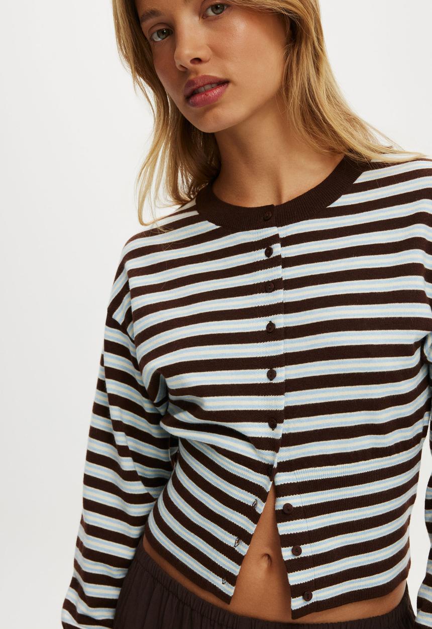Cotton On - Sara Button Cardigan - Blue Dark Oak Stripe