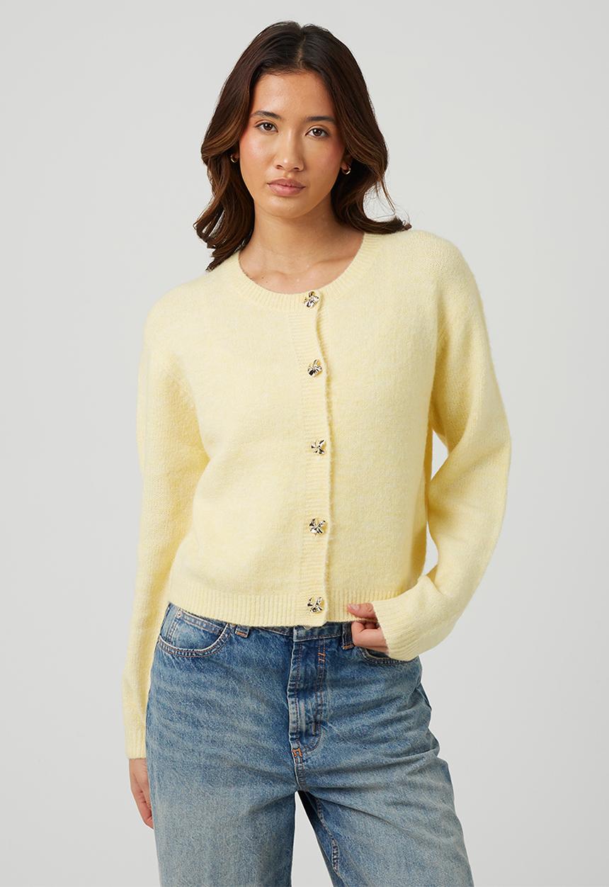 Brave Soul - Ladies Raglan Jersey Knit Cardi With Buttons - Yellow