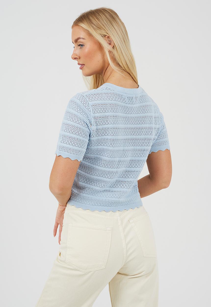 Brave Soul - Ladies Button Through Cardigan With All Over Stitch Repeat - Blue