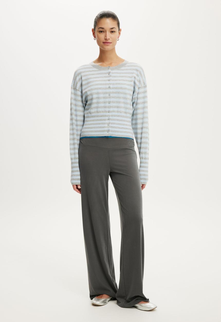 Cotton On - Sara Button Cardigan - Grey Marle/Seaside Blue/White Stripe