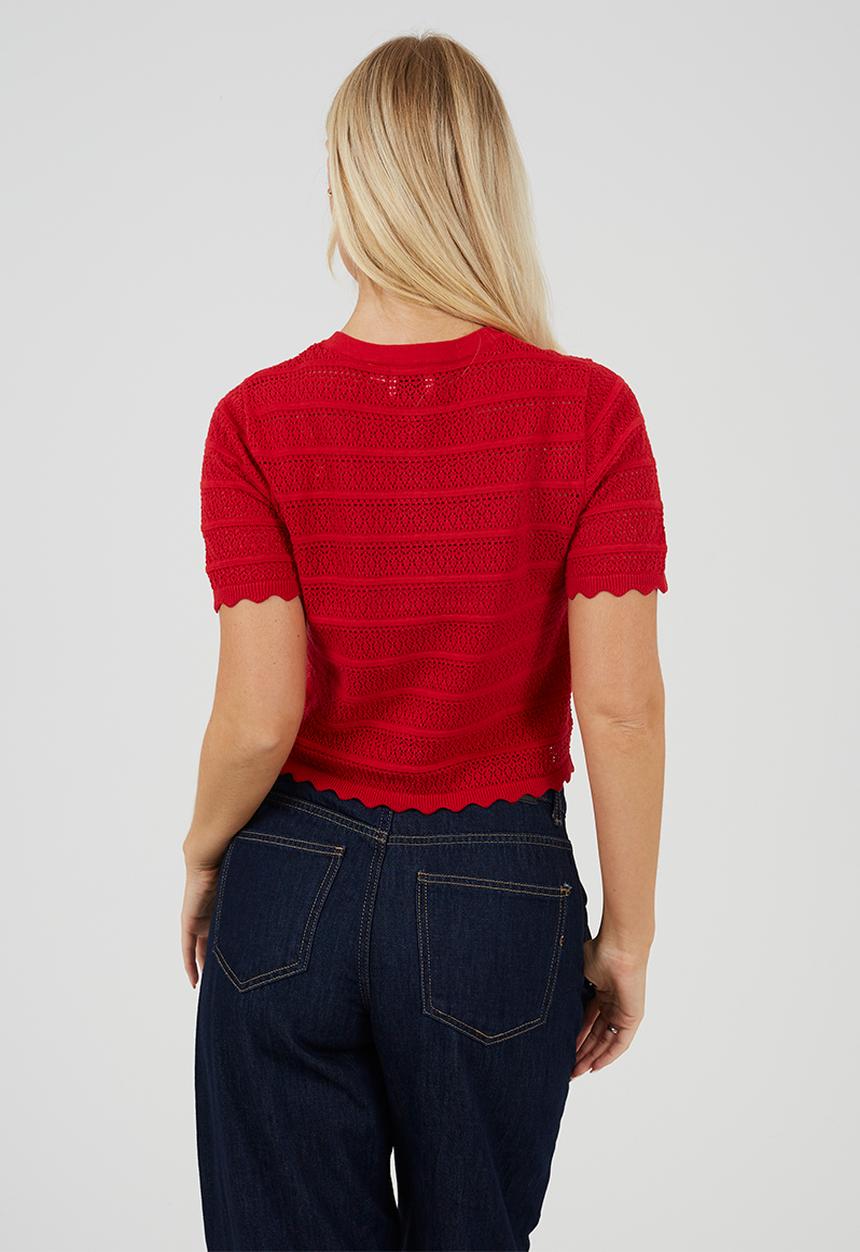 Brave Soul - Ladies Button Through Cardigan With All Over Stitch Repeat - Red