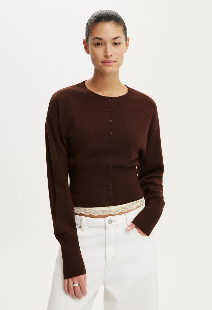 Cotton On - Sara Button Cardigan - Dark Oak