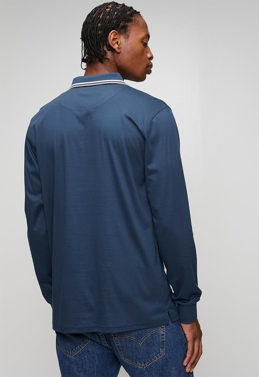 Pringle of Scotland - Edward Long Sleeve Golfer - Mid Blue