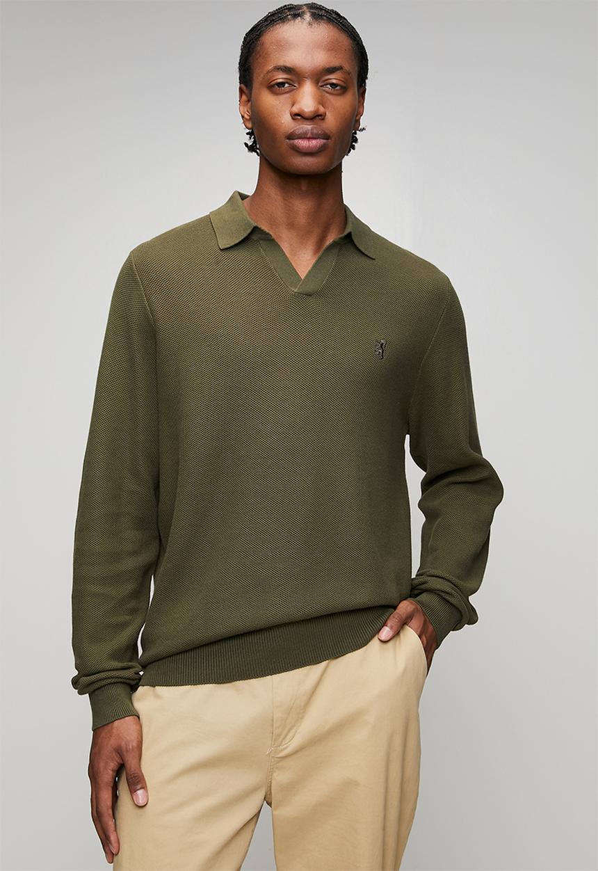 Pringle of Scotland - Brian Collar Textured Knitwear - Olive