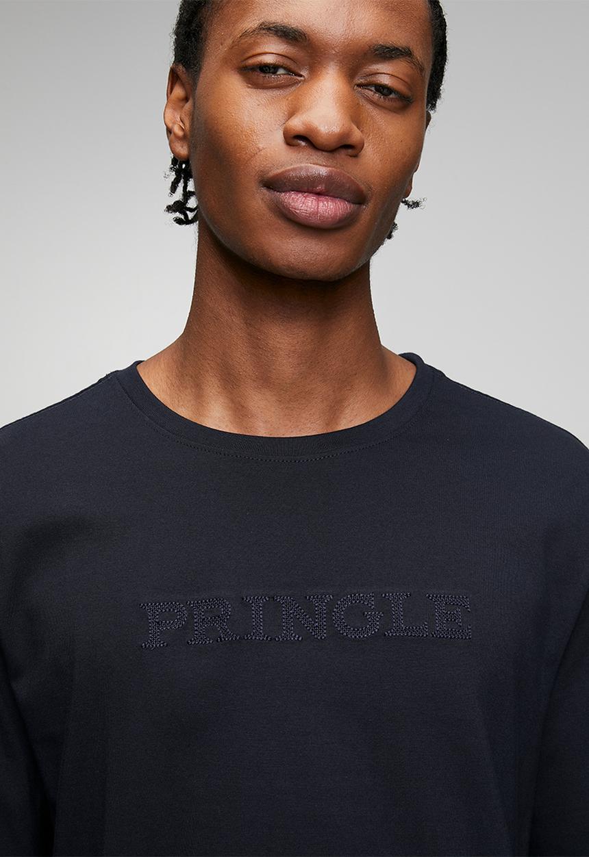 Pringle of Scotland - Noah Embroidery Long Sleeve T-Shirt - Navy