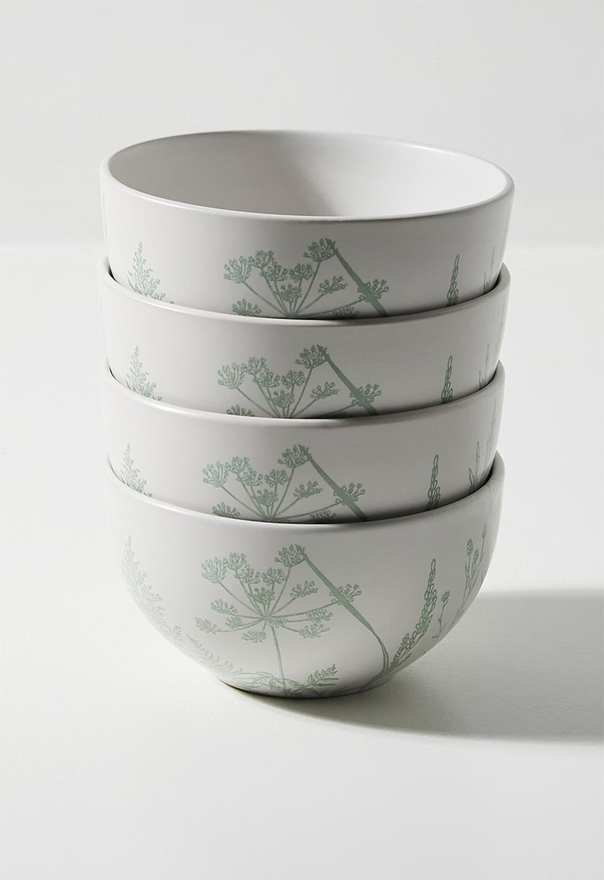 Excellent Houseware - Flora bowl set of 4 - white & Green