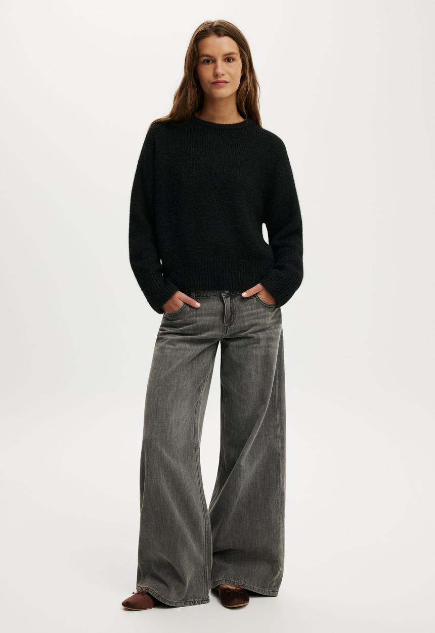 Cotton On - Luxe Crew Neck Sweater - Dreamy Black
