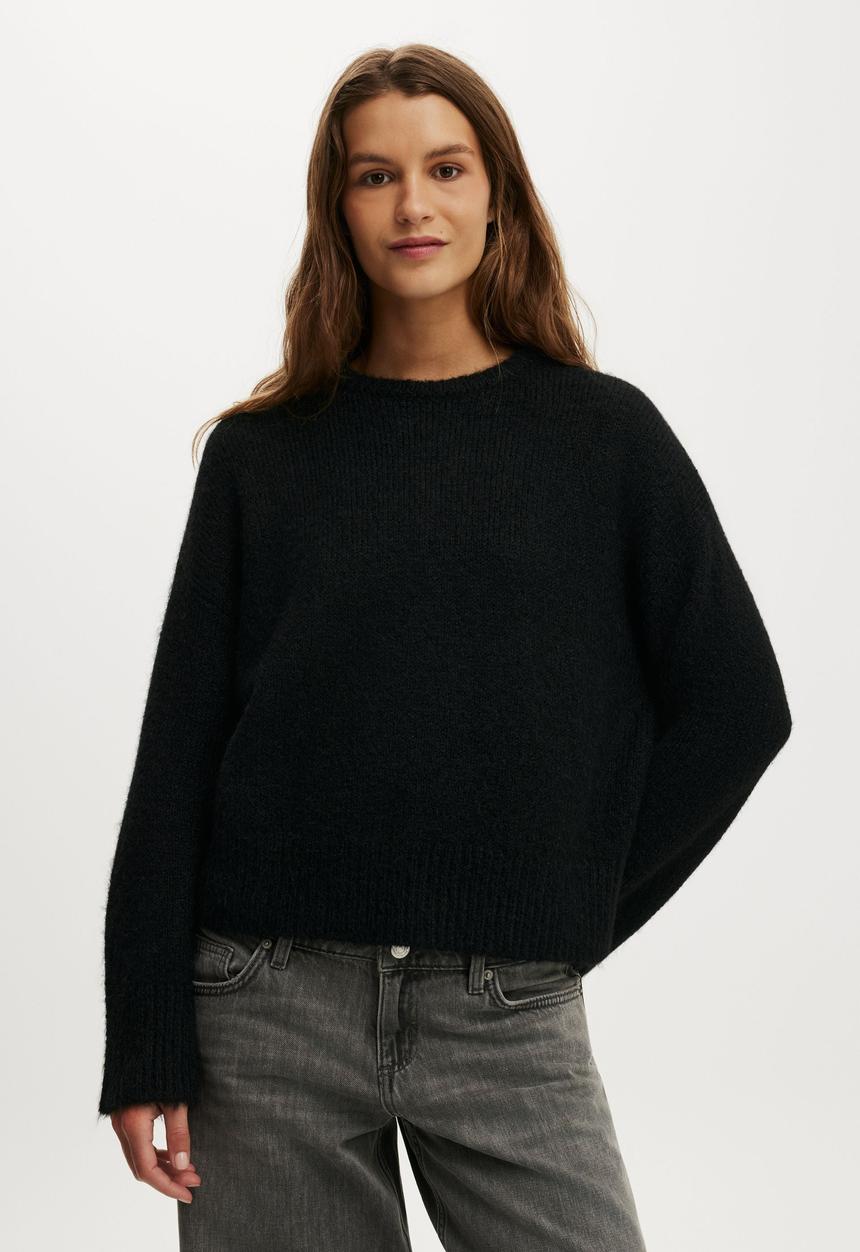 Cotton On - Luxe Crew Neck Sweater - Dreamy Black