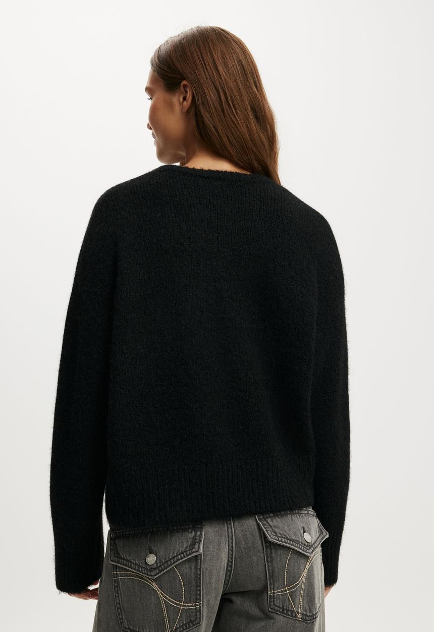 Cotton On - Luxe Crew Neck Sweater - Dreamy Black